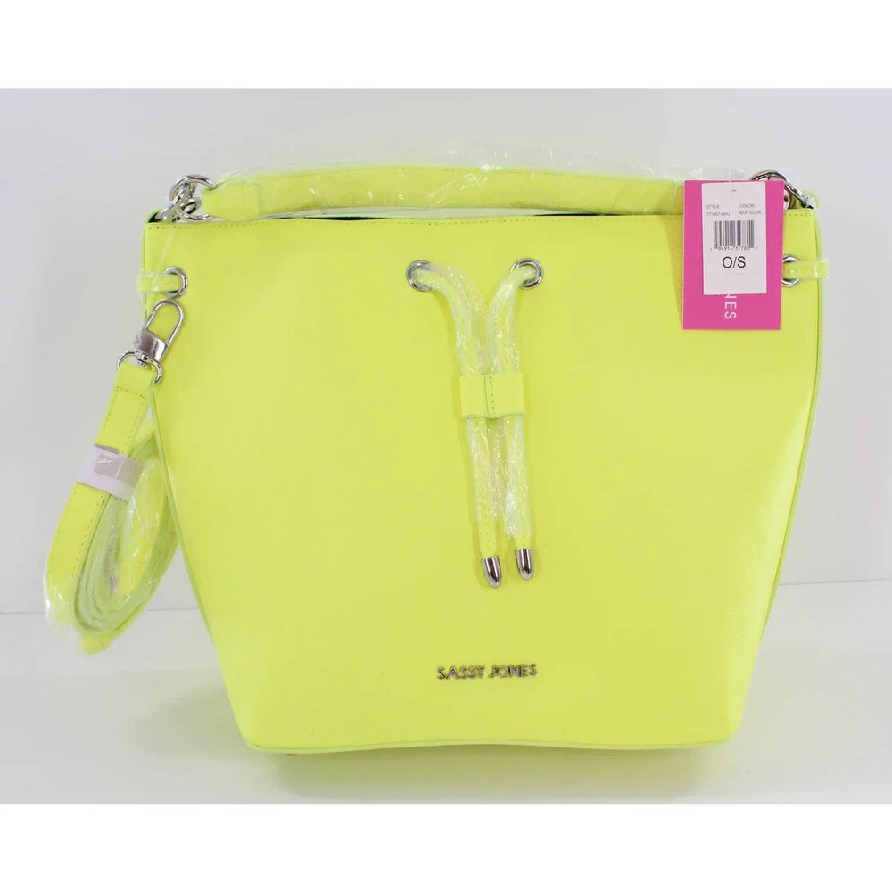 Sassy Jones Emma Saffiano Yellow Faux Leather Bucket Bag #SJ66 - Picture 2 of 6